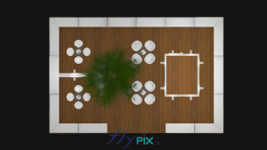 Un plan de surface de l'ensemble du stand, vue de haut.