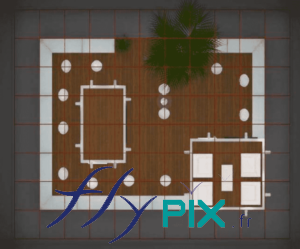 SALON DU-CHOCOLAT : vue générale en 3D, vue de dessus du stand, pour avoir un plan détaillé de la disposition des différents éléments.