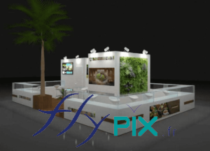 SALON DU-CHOCOLAT : vue générale en 3D, en simulation, pour voir la disposition des différents éléments.