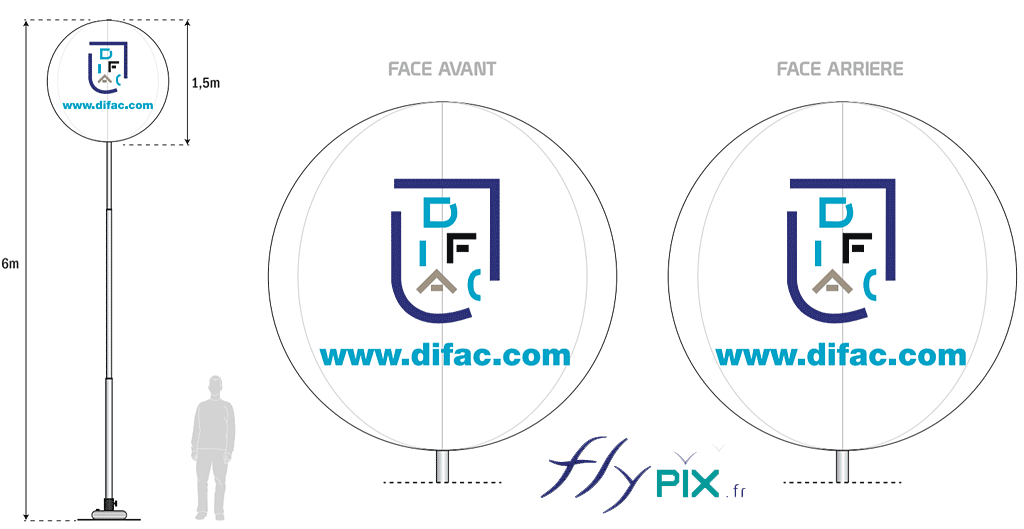 BAT (bon à tirer) proposé par notre infographiste à DIFAC, pou run ballon sur mat éclairant et imprimé de 1.5 m de diamètre