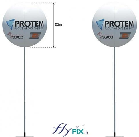 BAT (bon à tirer) du ballon sur mat imprimé H = 6 m, D = 1.5 m, et éclairant, en enveloppe PVC 0.18 mm, pour PROTEM